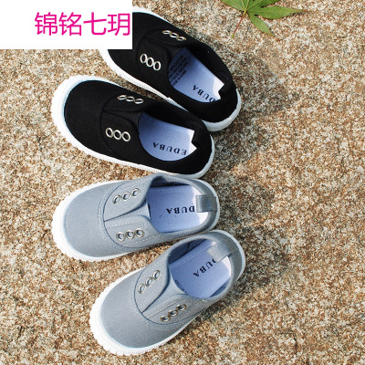 锦铭七玥学步鞋帆布 春秋季款黑灰色扣眼童鞋软底防滑帆布鞋宝宝 童鞋批发