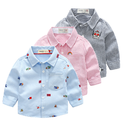 韩版卡通儿童衬衣长袖纯棉宝宝上衣服2018春装新款童装男童衬衫潮