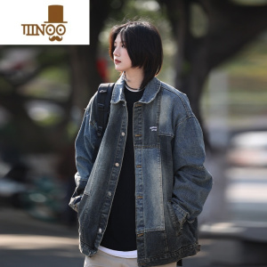 YANXU 牛仔外套男日系潮牌复古拼色ins夹克拼接小众美式春季