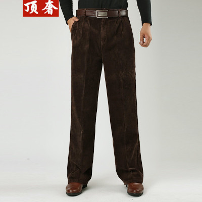 爸爸裤纯棉高腰宽松直筒条绒休闲裤大码中老年男装灯芯绒长裤子