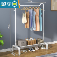 敬平衣架落地立式挂衣架卧室晾衣架家用简易单杆衣帽架衣架杆衣服挂架 80cm猫耳优雅白[双挂钩+置物架]