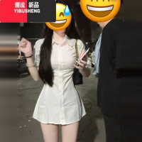 YIBUSHENG白色Polo领衬衫连衣裙子女季2024新款修身收腰显瘦性感a字短裙