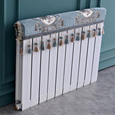 欧式暖气片罩装饰罩子布艺防尘套老式遮挡盖布遮挡帘保护套卫生 清歌蓝色 长度100cm*厚度10cm*高度(含穗)20cm