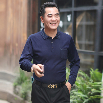 SUNTEK爸爸春装中年男士长袖t恤棉薄款中老年人上衣打底衫爷爷老头衫T恤