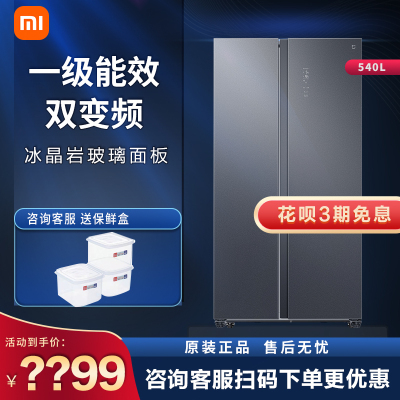 米家小米 540L对开门冰箱 冰晶岩 双变频风冷无霜 20格精细分区99.99除菌 智能互联BCD-540WGSA