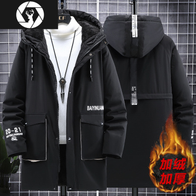 HongZun冬男棉衣加肥加大码中长款加绒加厚外套潮胖子学生棉服派克服风衣风衣