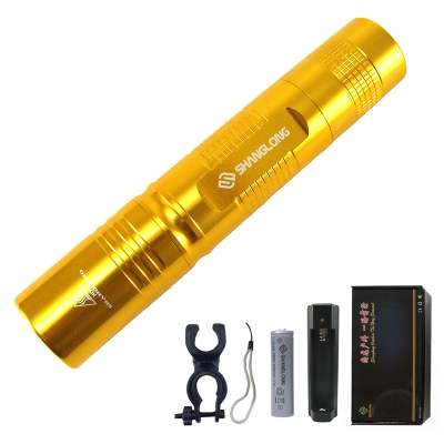 尚龙金手指S5强光手电3W进口CREELED迷你直筒土豪金手电筒套装带自行车灯架防水便携骑行徒步E52金色