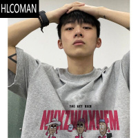 HLCOMAN美式复古高街字母短袖T恤男夏季百搭个性潮牌情侣宽松小领口上衣