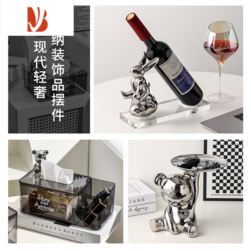 三维工匠网红高颜值抽纸盒客厅卧室创意家用餐桌面亚克力纸巾盒收纳盒 轻奢三件套-1