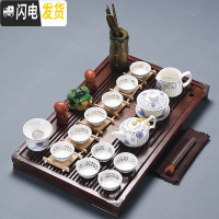 三维工匠 紫砂整套功夫茶具套装家用实木茶盘抽屉式茶杯茶道茶台 玲珑茶具+荷香幽梦[橡木色] 27件