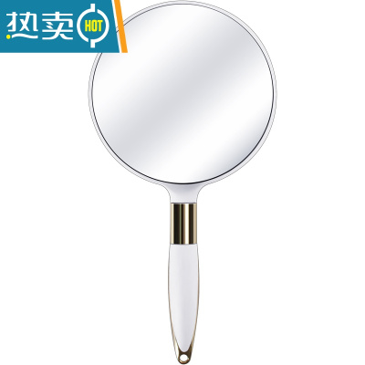敬平欧式复古手柄化妆镜手持美容院手拿小镜子女可爱高清便携随身用品便携式用镜 欧式手持镜(圆形白色)