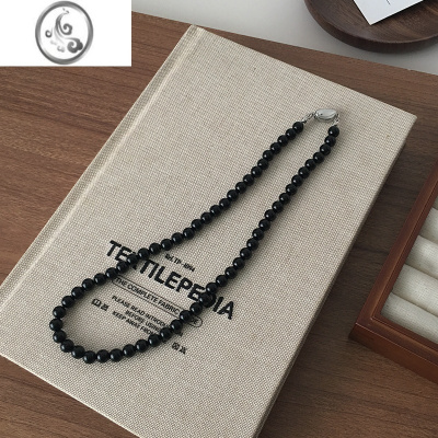 JiMi7A级黑玛瑙时髦小众串珠项链个性百搭锁骨链高级感网红同款