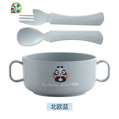 小麦秸秆卡通可爱儿童碗杯套装双耳碗家用辅食吃饭碗防摔宝宝餐具 FENGHOU 双耳碗三件套[粉]