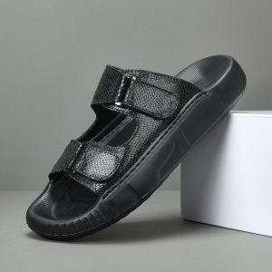 控价158男士真皮百搭夏季镂空透气凉拖可外穿韩版百搭一字拖鞋男