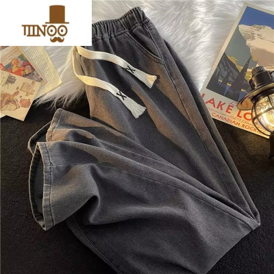 YANXU牛仔裤男款夏季潮牌日系复古宽松长裤男生休闲运动薄款百搭阔腿裤