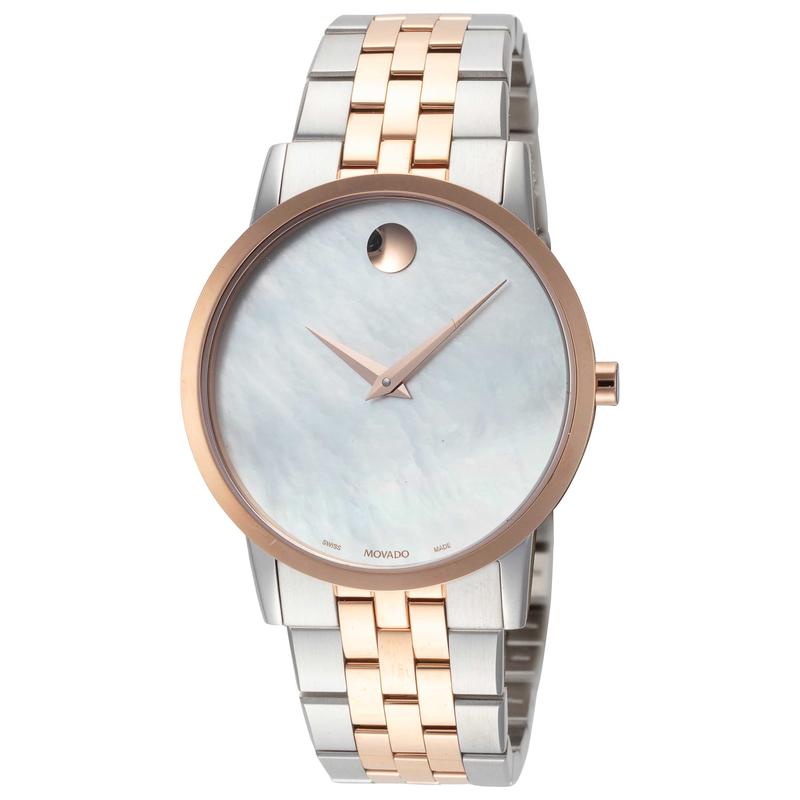 摩凡陀(MOVADO)女表简约经典石英表银金表带白珍珠表盘33mm防刮表镜