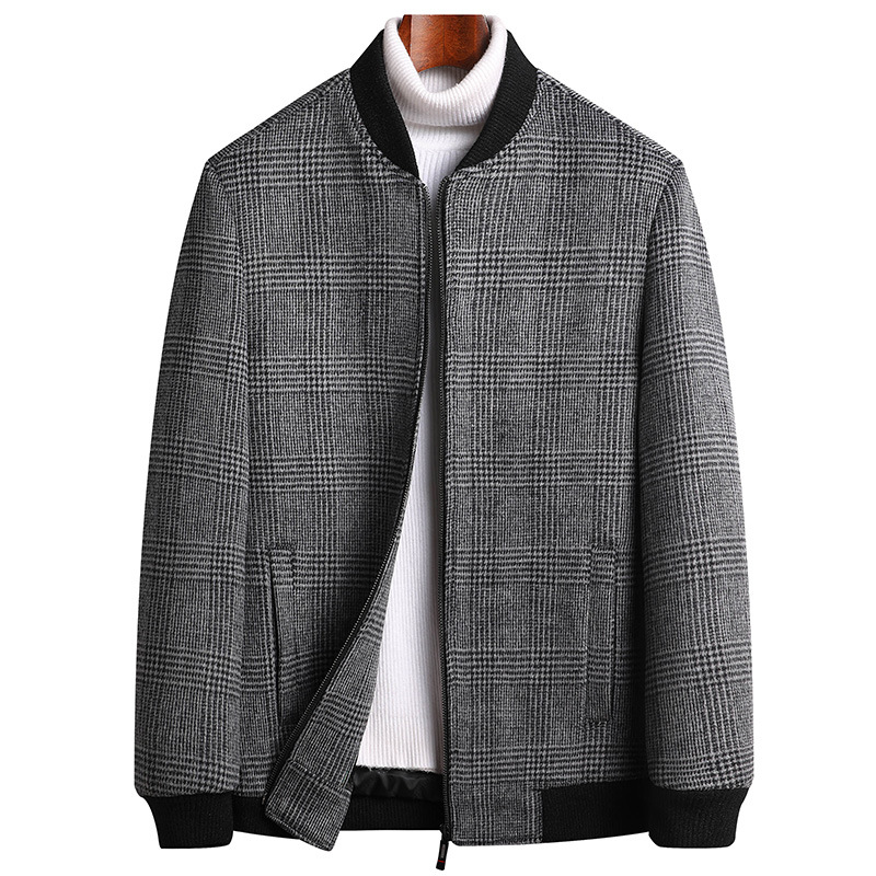 秋冬羊毛呢夹克男士加棉加厚棒球领中青年羊毛妮子茄克衫大码男装