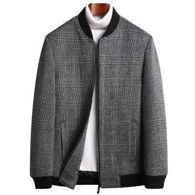 秋冬羊毛呢夹克男士加棉加厚棒球领中青年羊毛妮子茄克衫大码男装