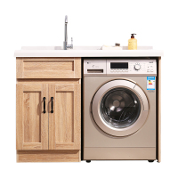 欧吉美 实木洗衣柜美式阳台浴室柜组合免漆滚筒洗衣机柜伴侣石英石台面定制