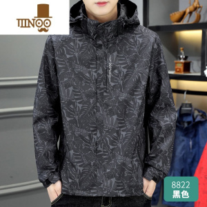 YANXU连帽外套男潮流休闲印花上衣服简约风衣潮牌冲锋衣男士夹克