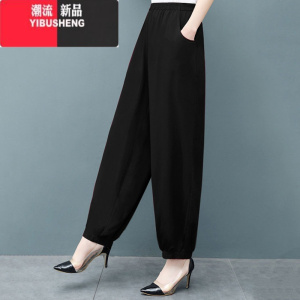 YIBUSHENG季新款女士棉绸大码防蚊束脚裤妈妈装灯笼裤宽松广场舞休闲长裤