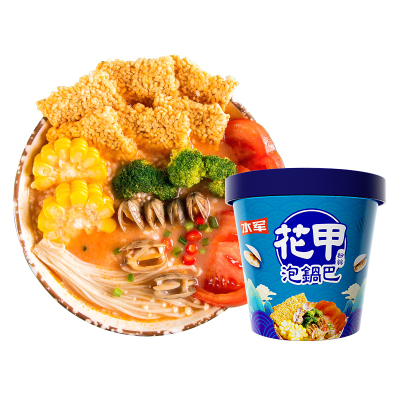 水军花甲粉丝泡锅巴-速食冲泡方便食品桶装150g*1花甲粉丝泡锅巴1桶