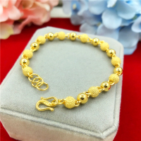 经典越南沙金镀金磨砂间隔圆珠手链仿真饰品男女款沙金链久不掉色送女朋友老婆情人节七夕生日礼物