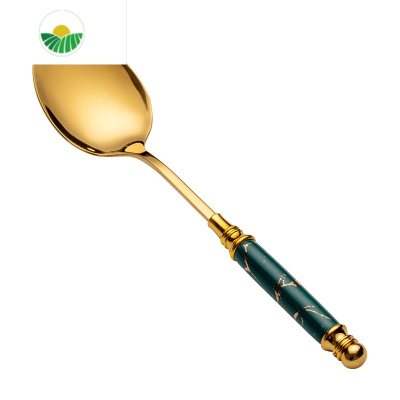 三维工匠金色勺子欧式高颜值不锈钢汤匙创意个性饭勺陶瓷长柄精致复古