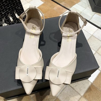 苏芈包头凉鞋女夏中跟2021年新款仙女风粗跟百搭尖头一字带配裙子单鞋