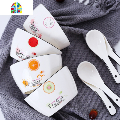 创意陶瓷碗盘餐具个性北欧家用小清新风格碗碟套装米饭碗菜盘圆盘 FENGHOU 4碗4盘1汤碗1大勺