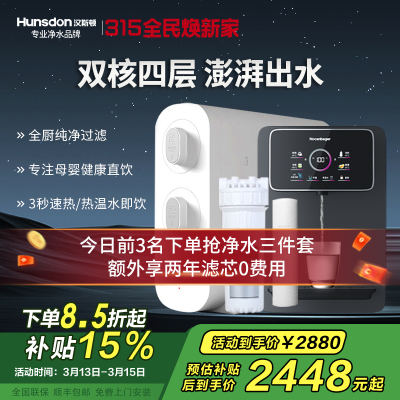 汉斯顿/Hunsdon家用0阻垢剂净水器管线机套装厨下式净饮机RO反渗透净水机过滤器母婴直饮厨房纯水机D3