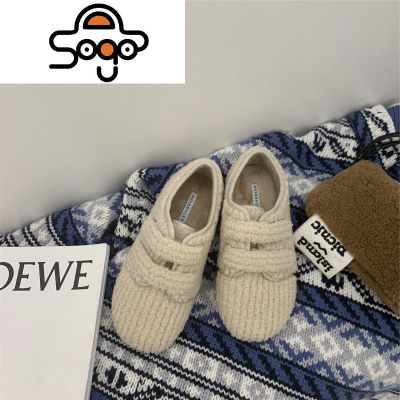 七色王国豆豆鞋女冬加绒2020新款韩版百搭魔术贴单鞋女平底毛毛鞋女冬外穿休闲鞋