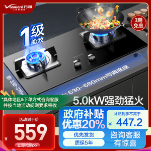 万和 一级能效 燃气灶5.0KW大火力嵌入式台式两用灶具家用双灶天然气 钢化玻璃 全进风 JZT-B7L51