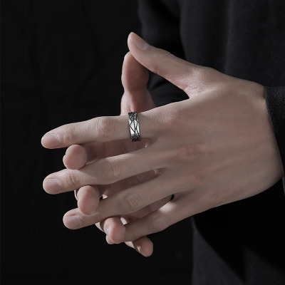 潮流戒指男女ins嘻哈钛钢简约小众冷淡风复古高级感指环男食指戒送女朋友老婆情人节七夕生日礼物