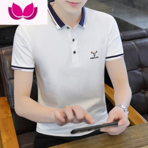 七斓夏季潮流翻领男装体恤衫商务休闲有带领子短袖男T恤衣服