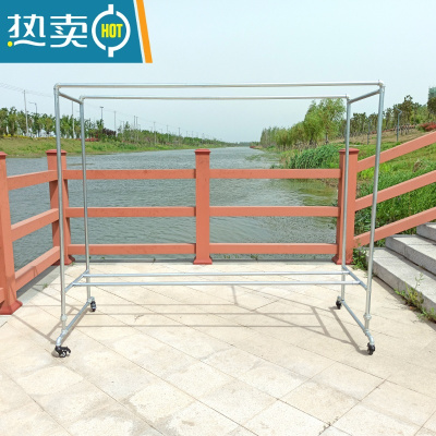 敬平镀锌钢管晾衣架双杆式户外落地晾室外防风阳台可移动室内挂衣架 长1.8高1.8宽0.6加轮子