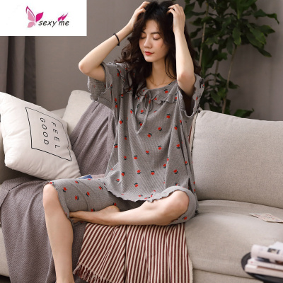 睡衣女夏季莫代尔短袖裤韩版宽松甜美女士家居服夏天薄款FISHBASKET