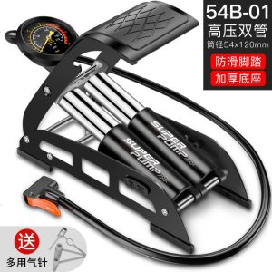 [补贴10%]电动电瓶车脚踩打气筒自行车摩托家用充气泵汽车用高压简脚踏气筒 省力双管高精表-200PSI[终身质保-