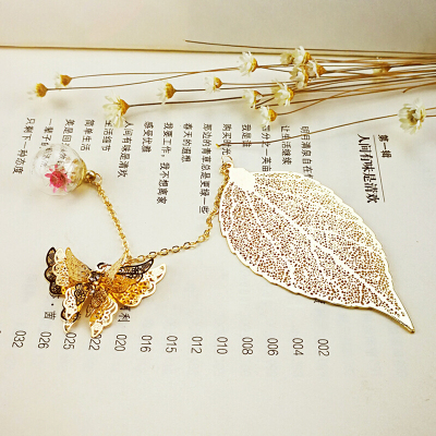林檎书签金属创意永生干花可爱叶脉古风蝴蝶礼品送男女学生朋友闺蜜老师开学生日 金叶蝴蝶满天(礼盒装)送女朋友老婆生日礼物送