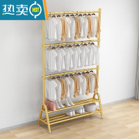 敬平双层晾衣架落地折叠卧室内宿舍出租房挂衣杆上下两多层衣帽收纳架 金三层双板长120高可调180到260