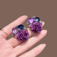 轻奢时尚魅力紫色花朵耳环女小众设计独特气质耳钉2025新款耳饰送女朋友老婆情人节七夕生日礼物