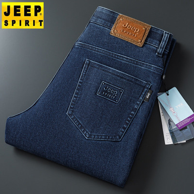 JEEP SPIRIT秋冬男士牛仔裤商务休闲宽松直筒弹力中腰棉长裤子厚款