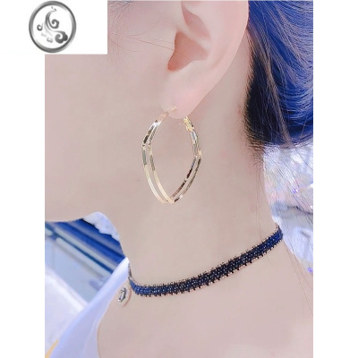 JiMiS925银针方形耳圈高级感双层个性时尚圈圈耳环2021新款潮气质耳饰