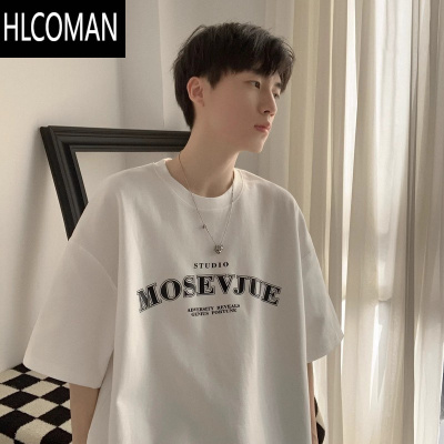 HLCOMAN短袖t恤男运动风美式复古港风ins潮牌体恤高级感白色打底衫