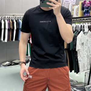 欧货夏季新款青年短袖印花字母圆领体恤修身潮流透气丝光棉男上衣