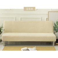 萬能全盖沙发床套简易折叠无扶手弹力沙发套罩布艺全包通用套子 玉石白(浅黄色) 适合150-190厘米长沙发床套