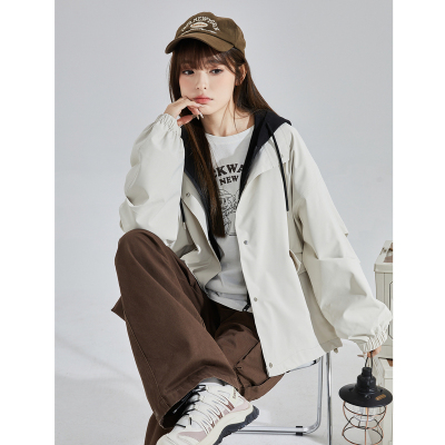 [3件8.5折169.9元,叠加优惠券]唐狮年秋季新款假两工装外套女小众设计感春秋连帽休闲上衣