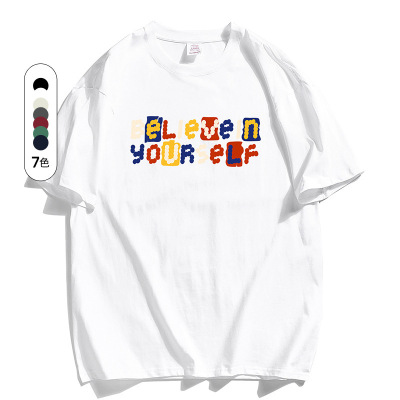 男装夏季新款纯棉T恤短袖百搭男士潮牌彩色字母印花潮流T恤男上衣_734