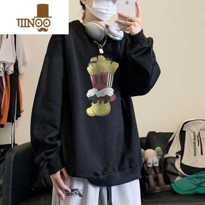 YANXU美式复古动漫圆领卫衣男大码长袖t恤秋衣潮牌打底内搭秋装