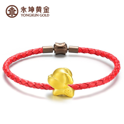 永坤黄金珠子铜钱跳跳狗足金路路通3D硬金狗年生肖送礼可编织成手链1.58